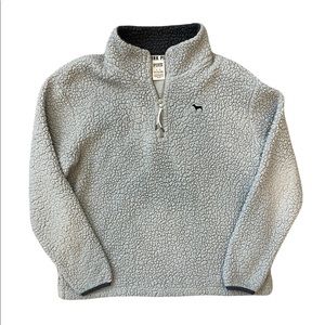 PINK Victoria’s Secret Gray Sherpa 1/4 Zip Pullover Sweater - Women’s Medium. E